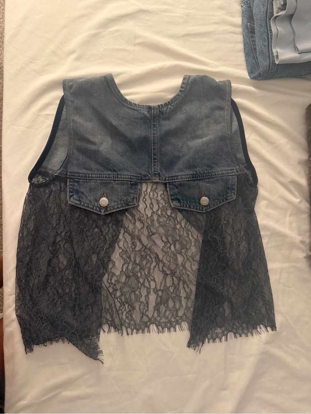 Zara Black Denim Vest with Lace Back